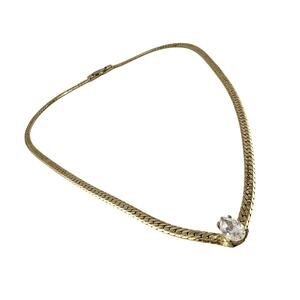 Vintage Teardrop CZ Chevron Herringbone Gold Tone Elegant 17" Necklace